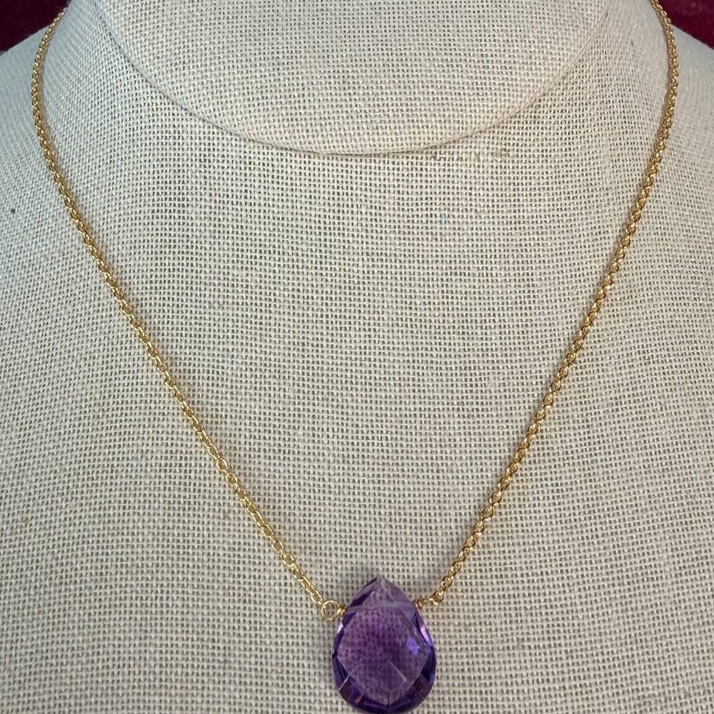 π Stunning South African Amethyst Faceted Necklace β 18K Gold Plated Over 925 π - Picture 9 of 10